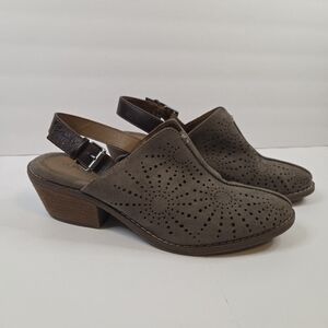 Eurosoft by Sofft Tulip Sling Taupe Suede Mule Heels Eyelet Cutout 9M